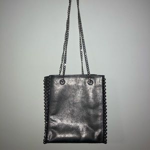 Metallic Pewter Studded Crossbody Chain Bag